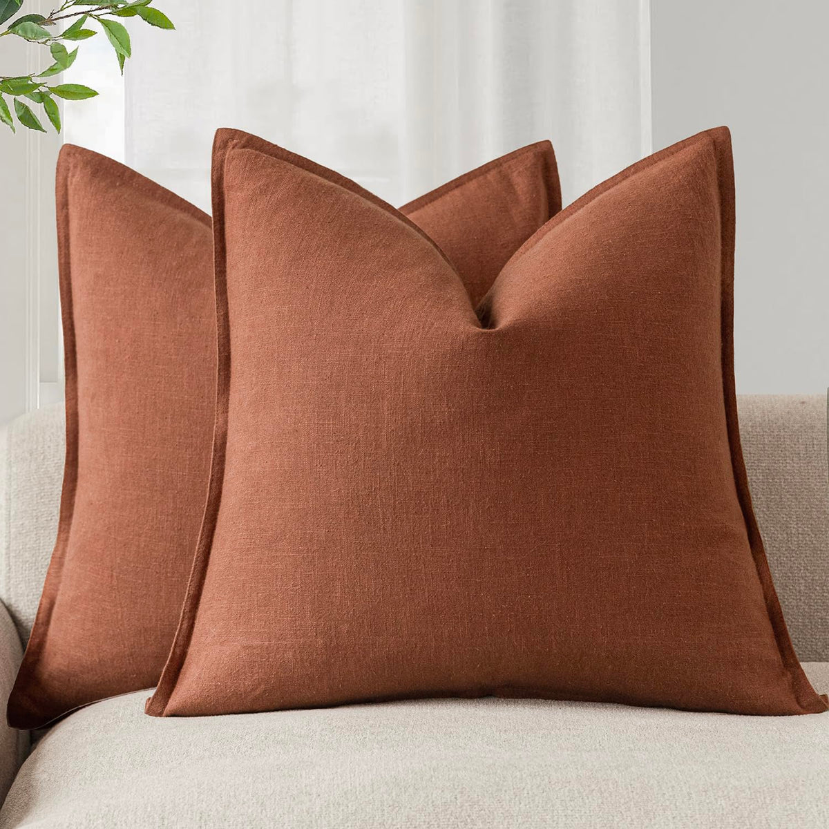 Foindtower Linen Solid Decorative Throw Pillow Covers 18x18 Natural Beige