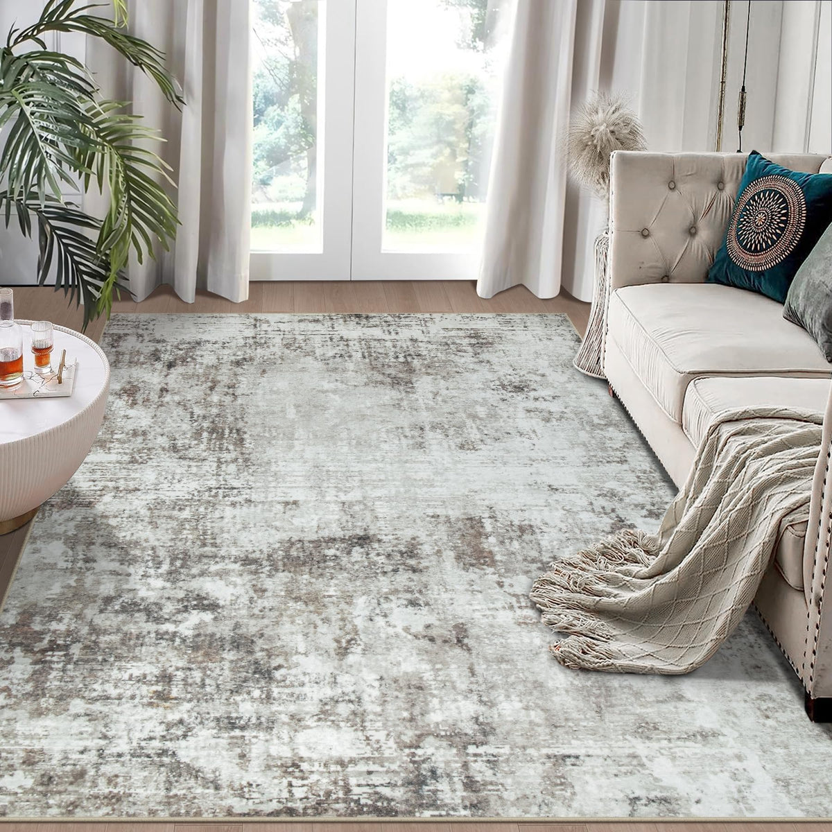 8x10 Area Rugs for Living Room Bedroom Dining Room Washable Blue Grey