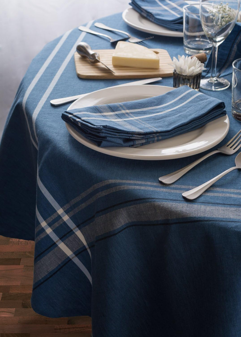 DII French Stripe Tabletop Collection Farmhouse Style Dining Table Linen Tablecloth, 60x120, Blue Chambray