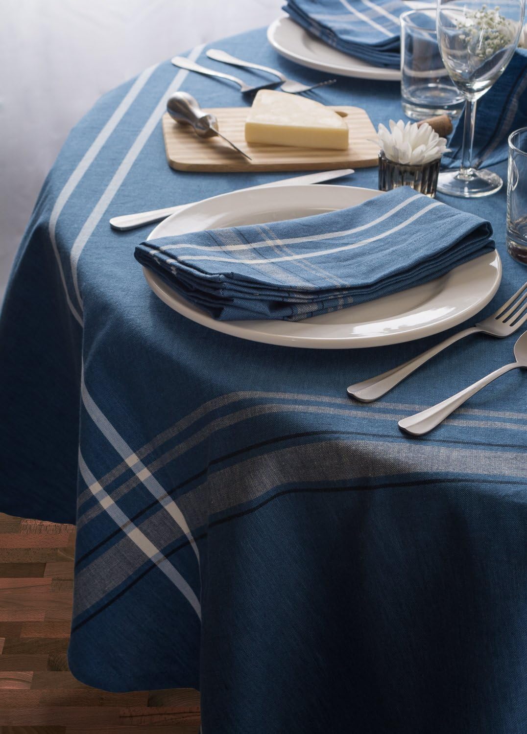 DII French Stripe Tabletop Collection Farmhouse Style Dining Table Linen Tablecloth, 60x120, Blue Chambray