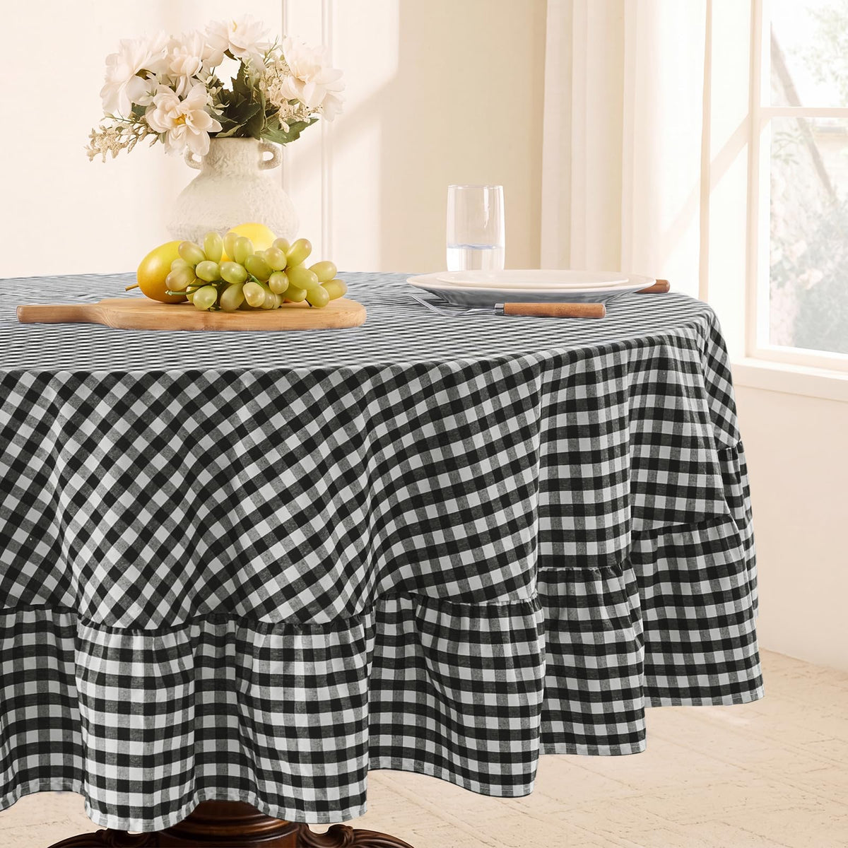 Romanstile Gingham Ruffled Tablecloth Rectangle, 60 x 84 Inch, Sage Green