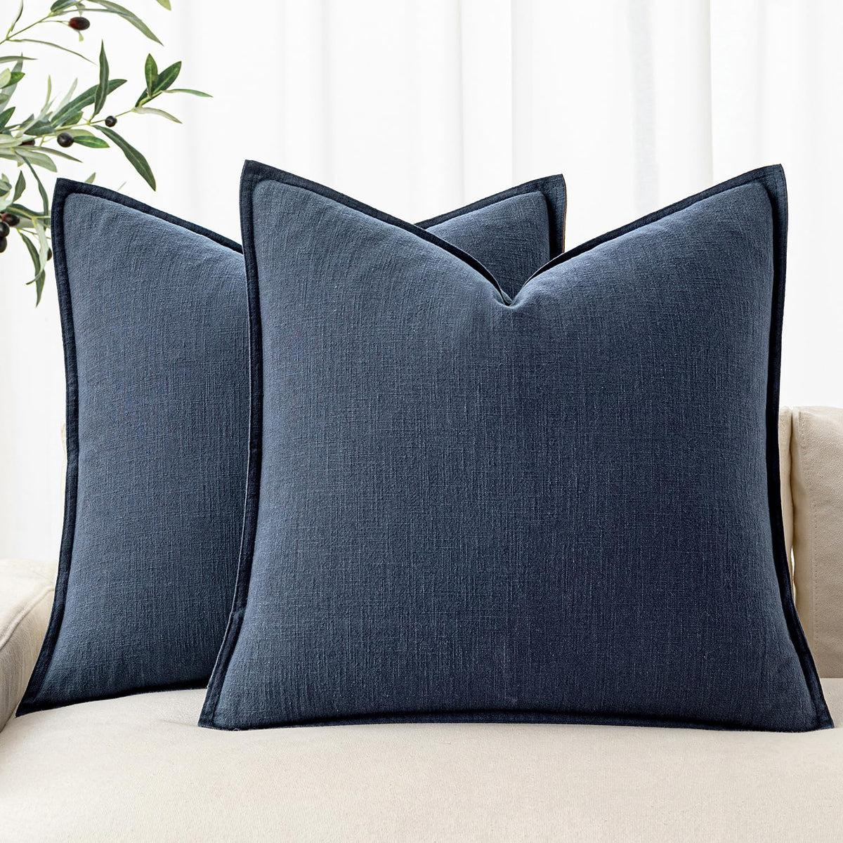 MIULEE Decorative Linen Euro Sham Pillow Covers 24x24 Natural Beige