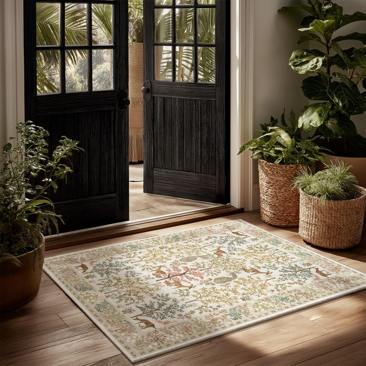 Washable Area Rugs for Living Room: 9x12 Area Rug for Bedroom Vintage Stain Resistant Non Slip Low Pile Lightweight Soft Carpet for Kitchen Dining Room Farmhouse Kids Room Nursery