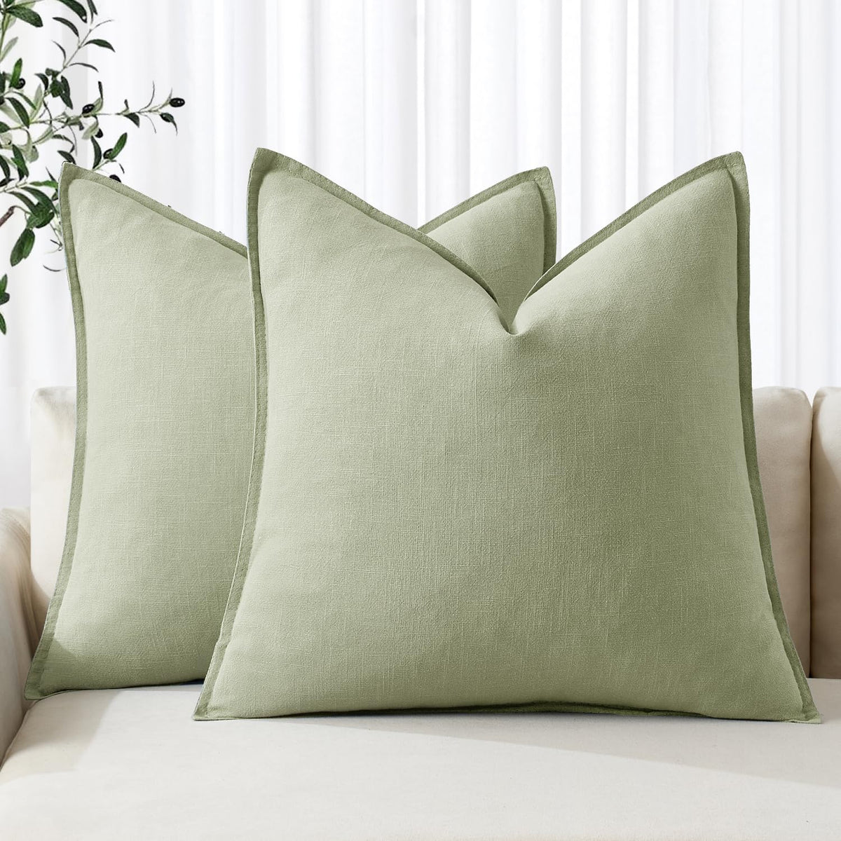MIULEE Decorative Linen Euro Sham Pillow Covers 24x24 Natural Beige