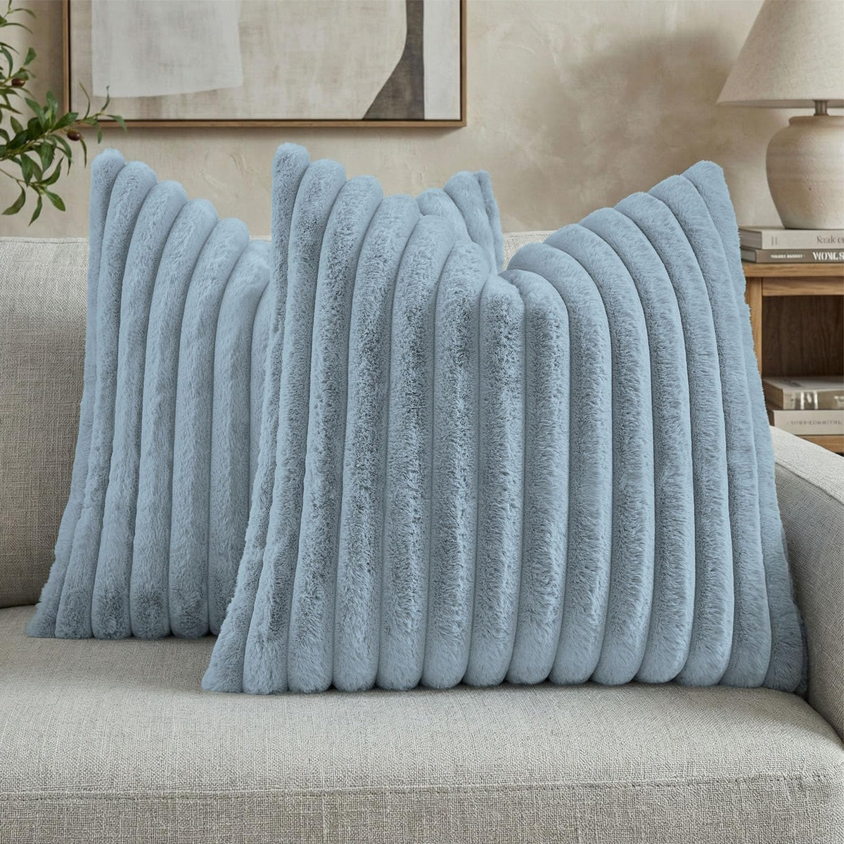 FUTEI Pack of 2 Faux Fur Throw Pillow Covers 18x18 Inch, Cream White