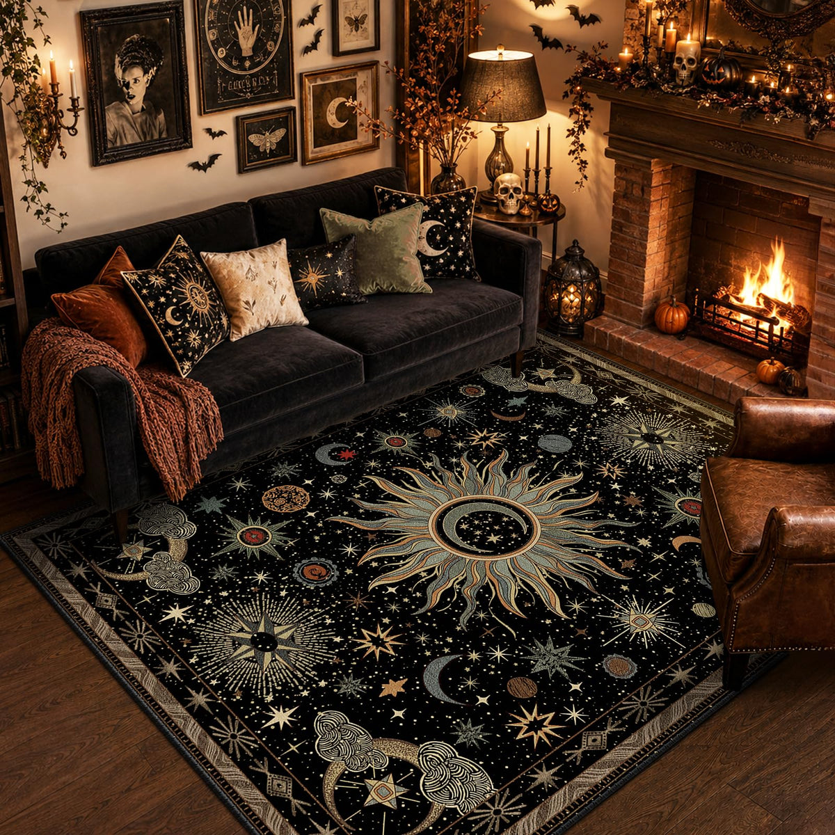 Vacuum-Friendly, 5x7 Washable Area Rug, Black Gold Beige Red