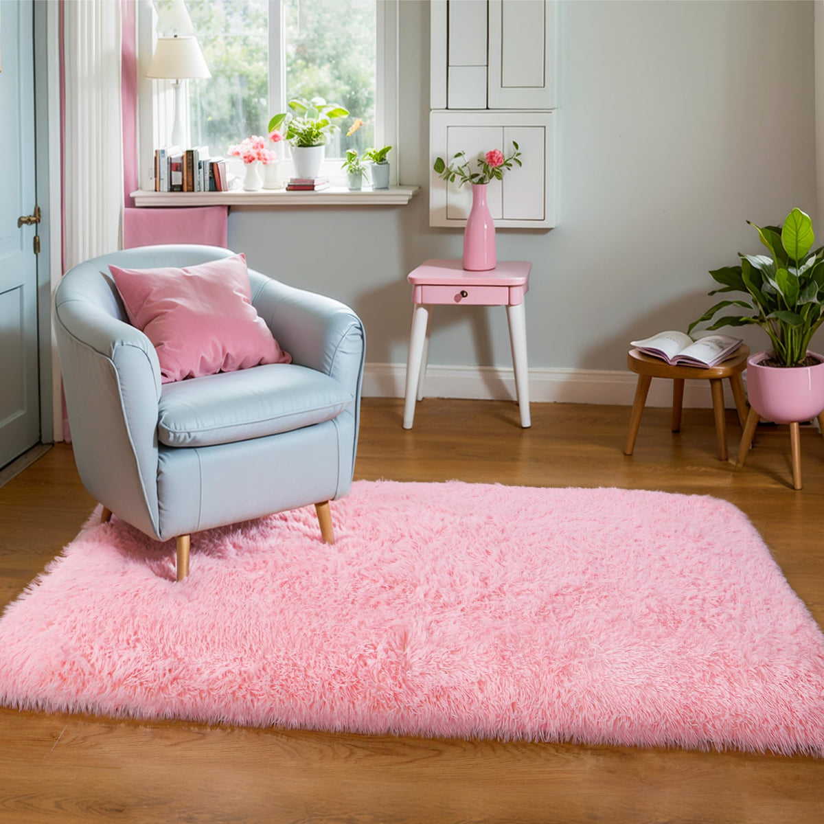 Pink Fluffy 4x6 Area Rugs for Bedroom Girls, Plush Washable Carpet