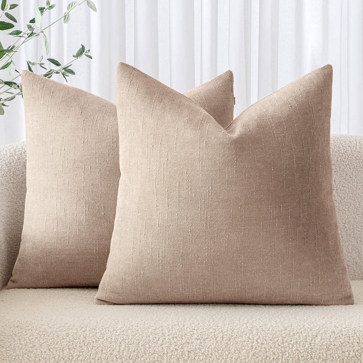MIULEE Textured Chenille Throw Pillow Covers 20x20 Inch Taupe Grey