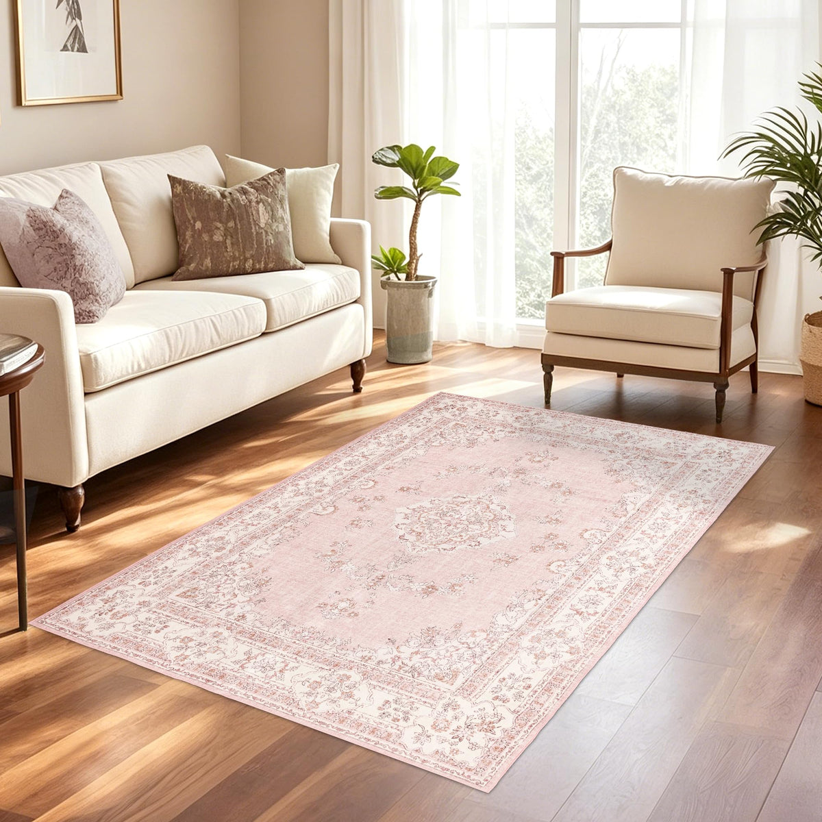 Soft Pink Rug for Girls Room: 5x8 Vintage Washable Carpet Bedroom Nursery