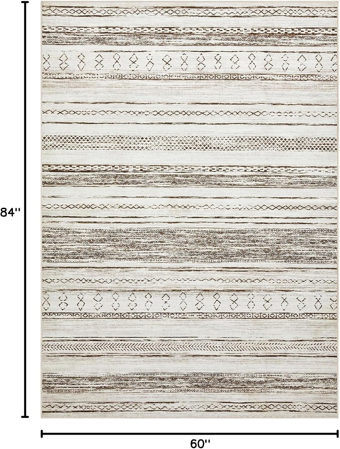 Tortania Area Rug Living Room Rugs - 5x7 Washable Large Soft Neutral Boho Moroccan Bohemian Farmhouse Rug Indoor Floor Carpet for Bedroom Under Dining Table Home Office Decor - Cream Brown