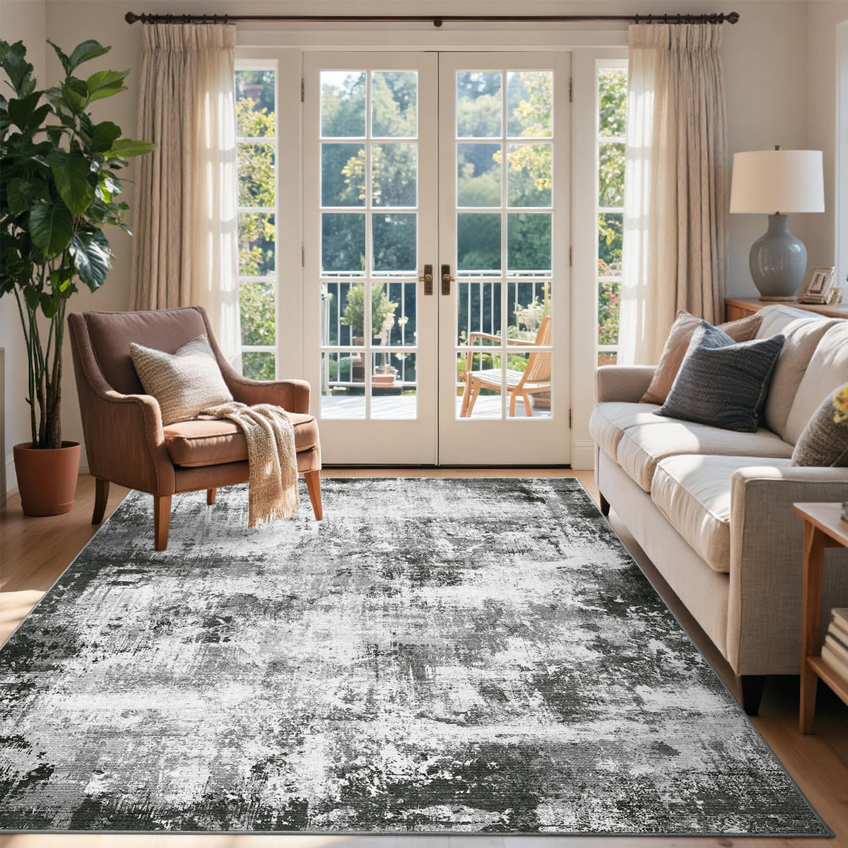 6x9 Ft Large Area Rugs for Living Room, Soft Non-Slip Washable Rugs Modern Abstract Pattern Carpet for Bedroom Indoor Floor Nursery Home Decor (Blue)