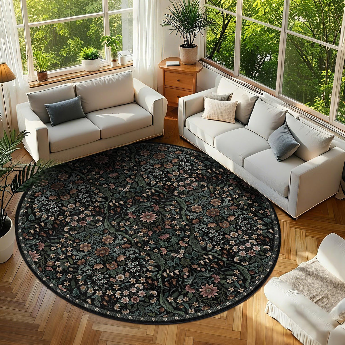Floral Area Rug 5x7 Botanical Washable Carpet for Living Room