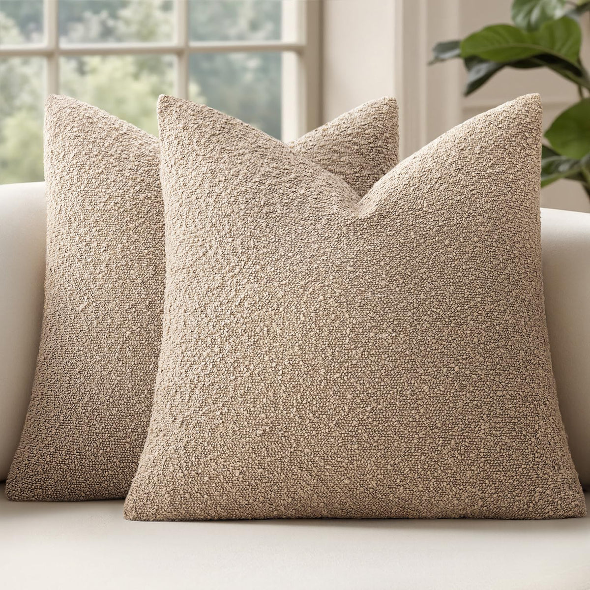 MIULEE 20x20 Decorative Boucle Couch Pillow Covers Brown