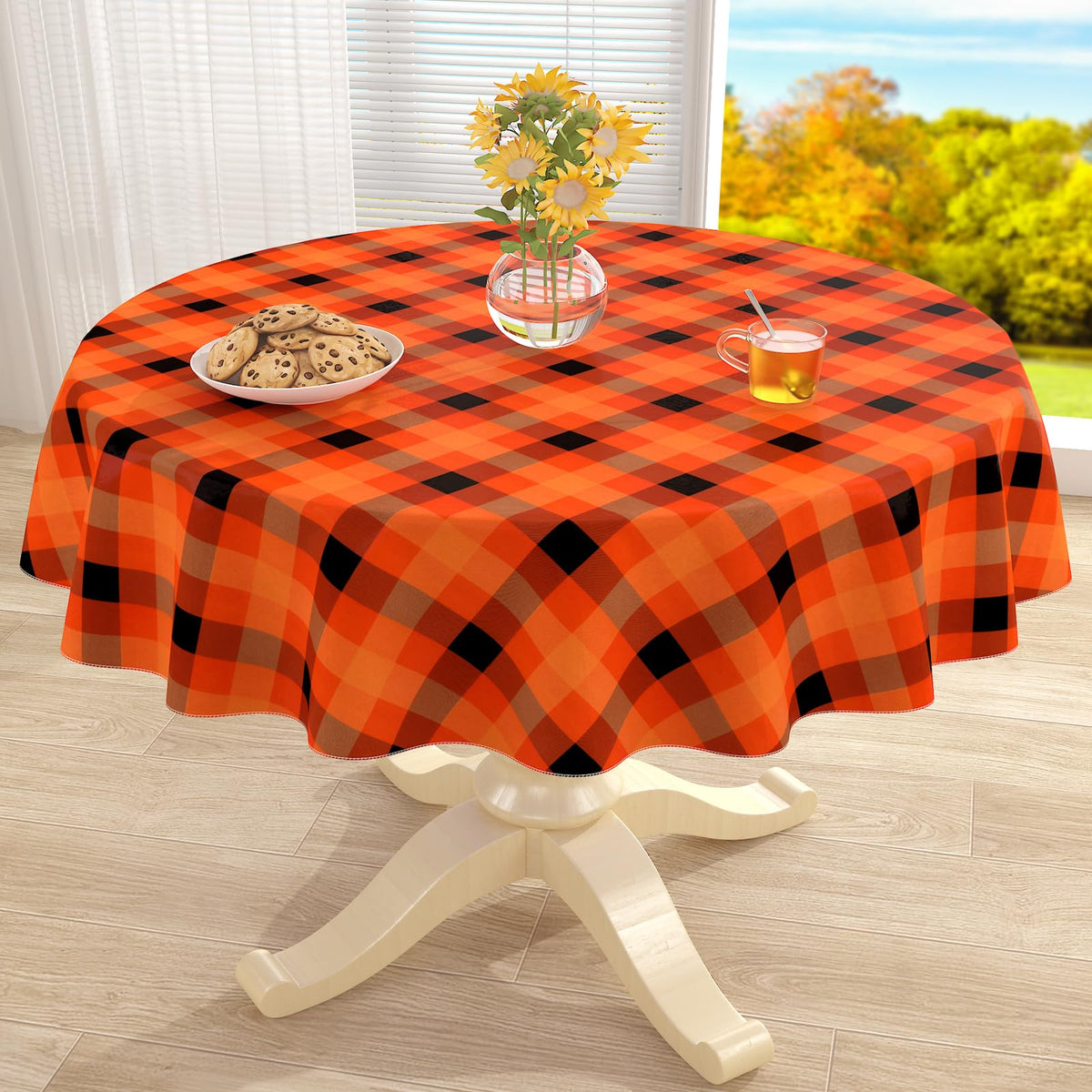 misaya Rectangular Waterproof Vinyl Table Cloth, Flannel Backed Tablecloth