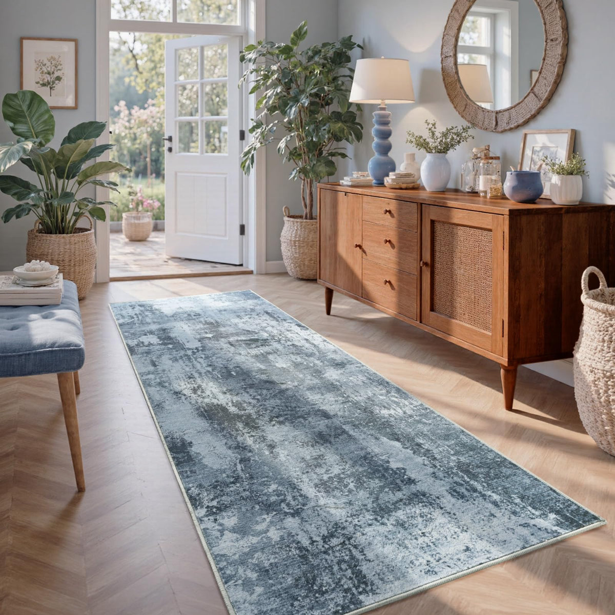 6x9 Ft Large Area Rugs for Living Room, Soft Non-Slip Washable Rugs Modern Abstract Pattern Carpet for Bedroom Indoor Floor Nursery Home Decor (Blue)