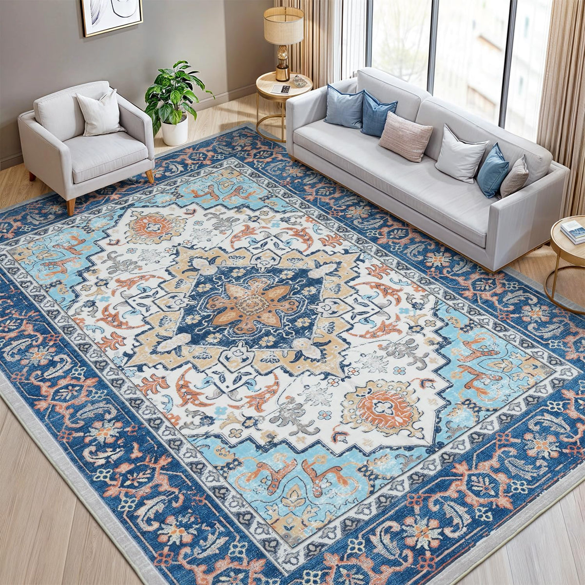 Lofus 5x7 Area Rugs for Living Room Bedroom, Soft Boho Carpet Floral Brown