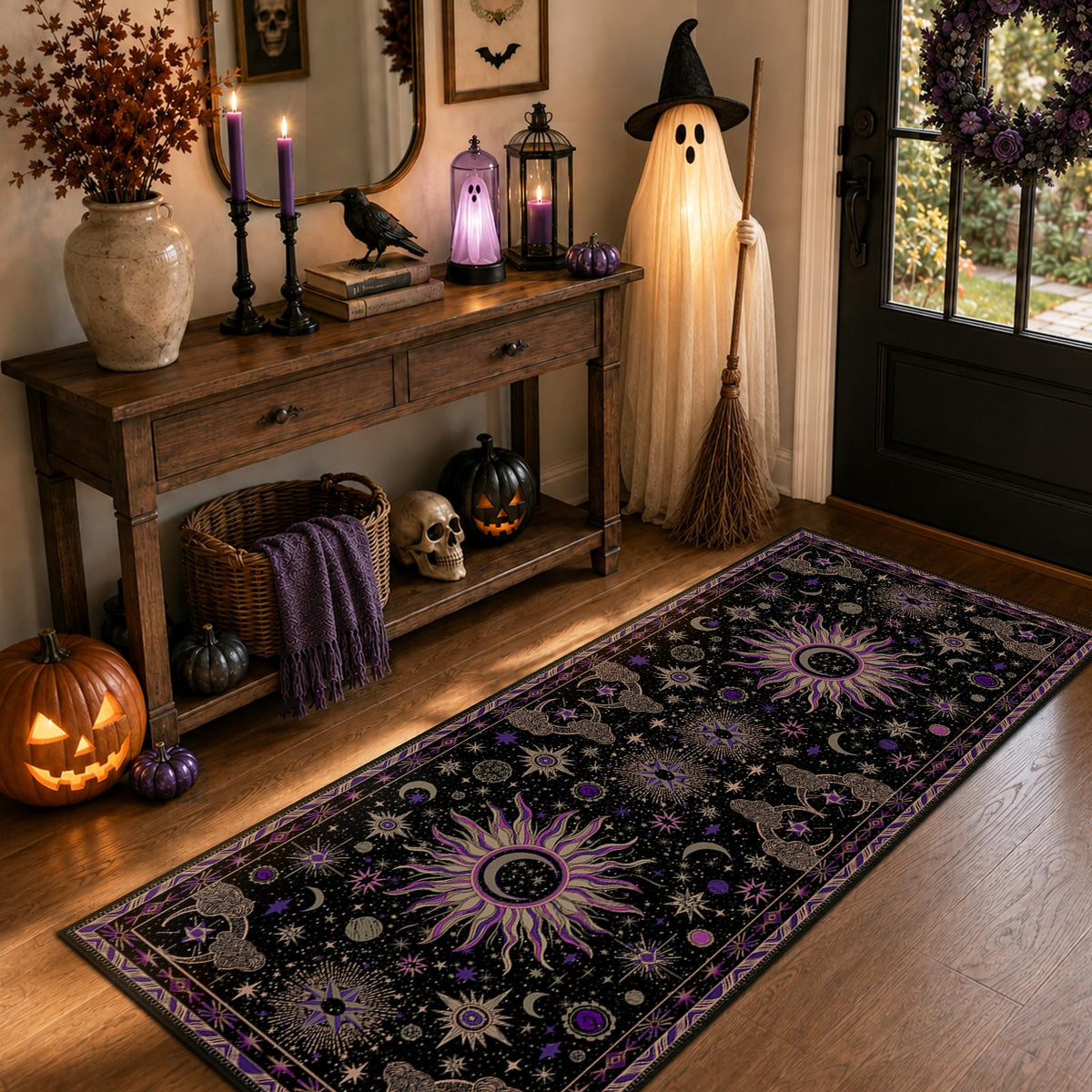 Vacuum-Friendly, 5x7 Washable Area Rug, Black Gold Beige Red