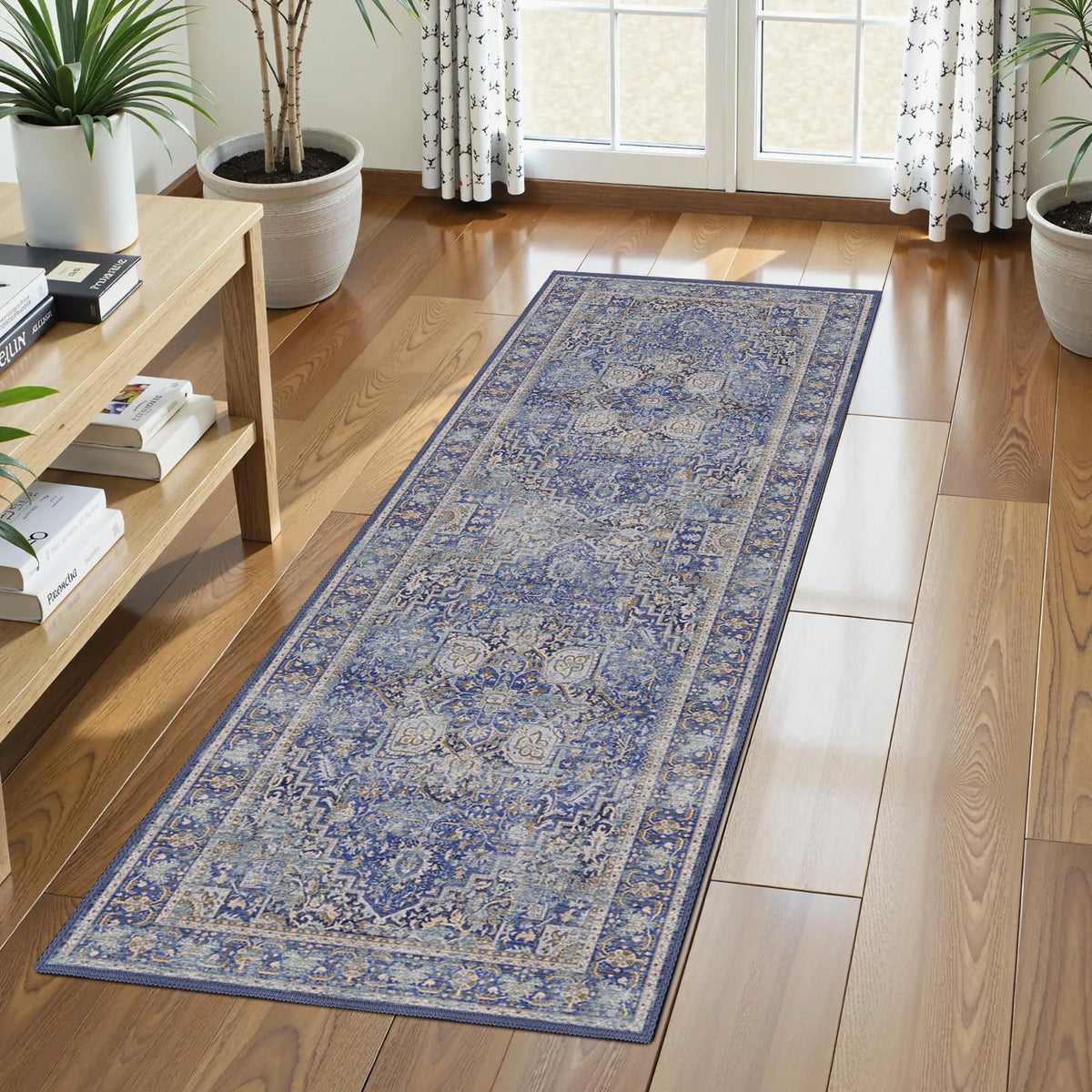 Washable Area Rug 5' x 7' Vintage Traditional Persian Mat - Foldable Distressed Non-Slip Machine Washable Carpet for Living Room Bedroom Kitchen Home Decor - Graphite and Mist