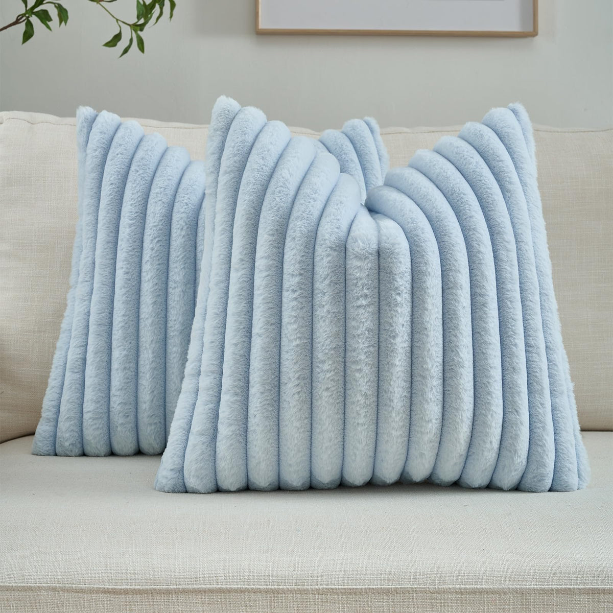 FUTEI Pack of 2 Faux Fur Throw Pillow Covers 18x18 Inch, Cream White