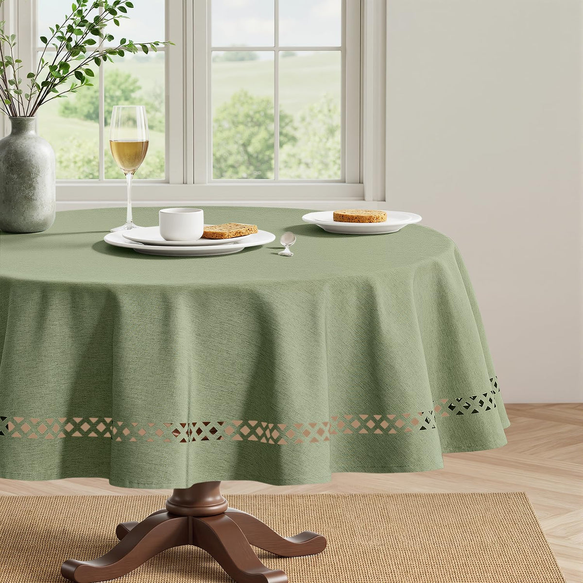 MIULEE Beige Rectangle Tablecloth with Decorative Cutouts 52x70 Inch