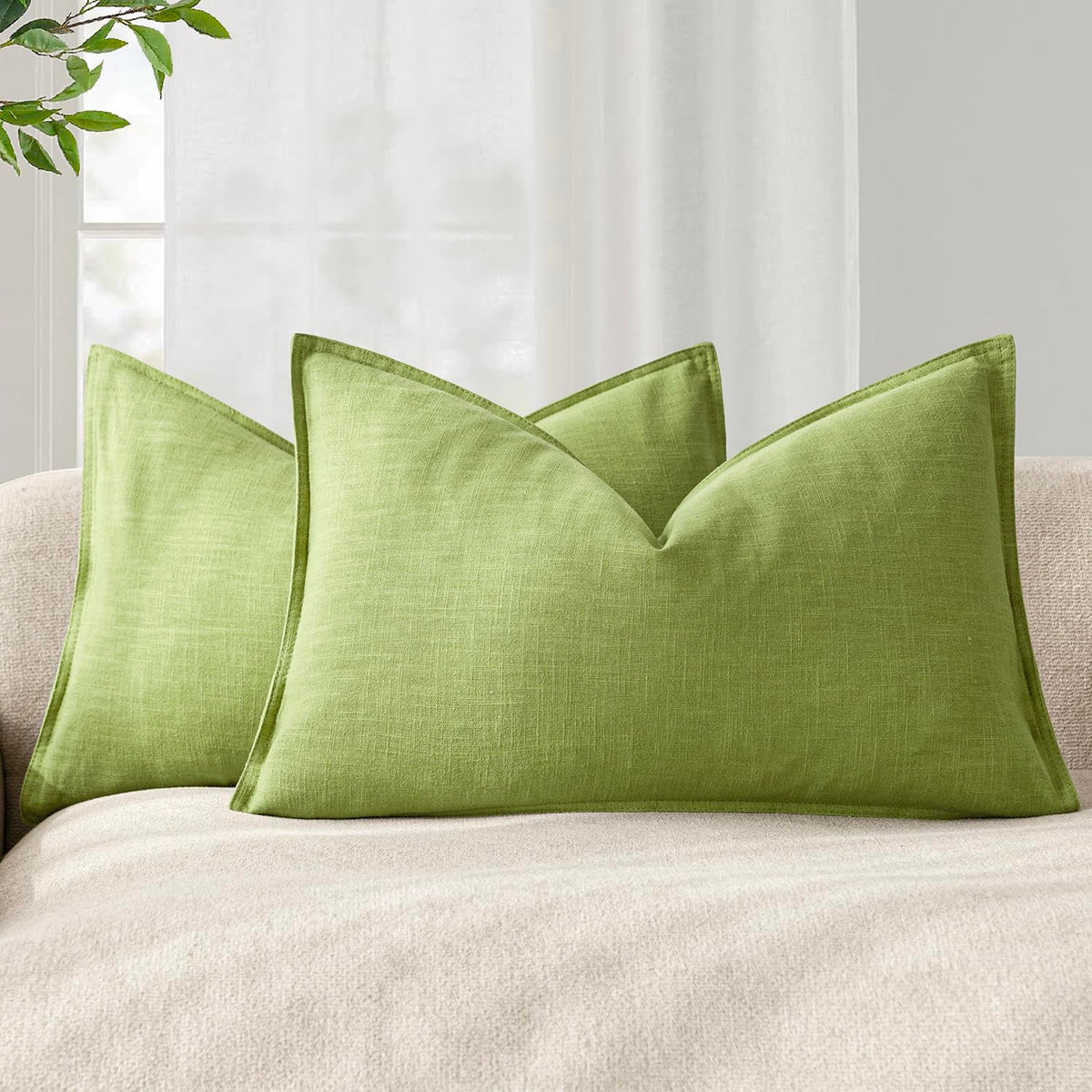 Foindtower Linen Solid Decorative Throw Pillow Covers 18x18 Natural Beige