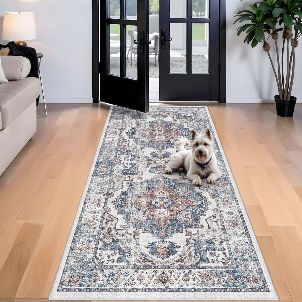 Hallway Washable Runner Rug - 2x10 Kitchen Rugs Entryway Rug Runner Vintage Soft Floor Mat Non Slip Indoor Farmhouse Carpet for Bathroom Living Room Bedroom (2 X 10, Beige)
