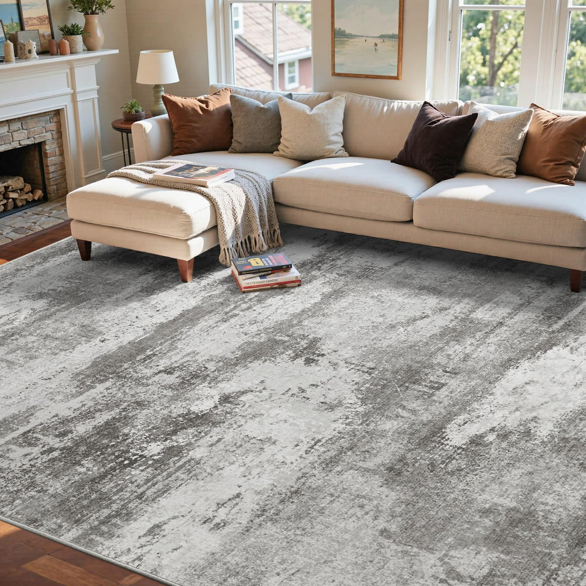 6x9 Ft Large Area Rugs for Living Room, Soft Non-Slip Washable Rugs Modern Abstract Pattern Carpet for Bedroom Indoor Floor Nursery Home Decor (Blue)