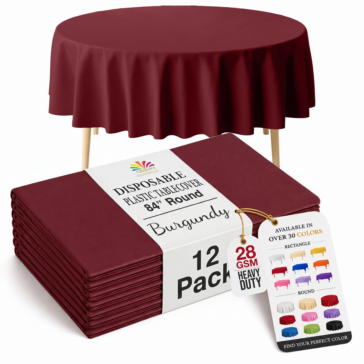 Exquisite 12-Pack Premium Plastic Tablecloth 12-Pack Premium Plastic Tablecloth 84in. Round Table Cover - Emerald Green