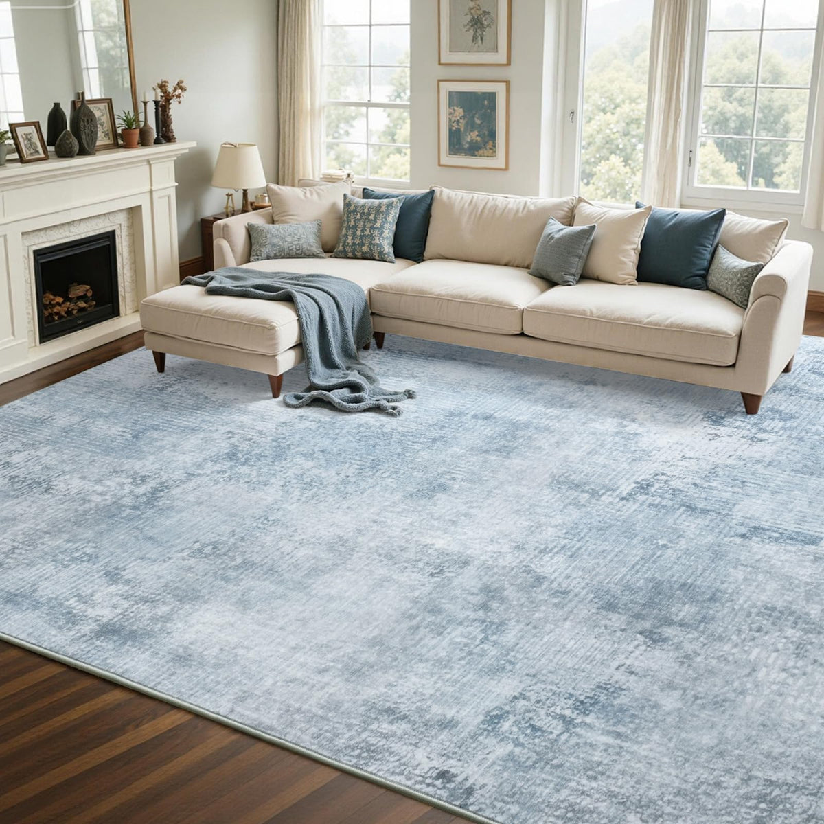 6x9 Ft Large Area Rugs for Living Room, Soft Non-Slip Washable Rugs Modern Abstract Pattern Carpet for Bedroom Indoor Floor Nursery Home Decor (Blue)