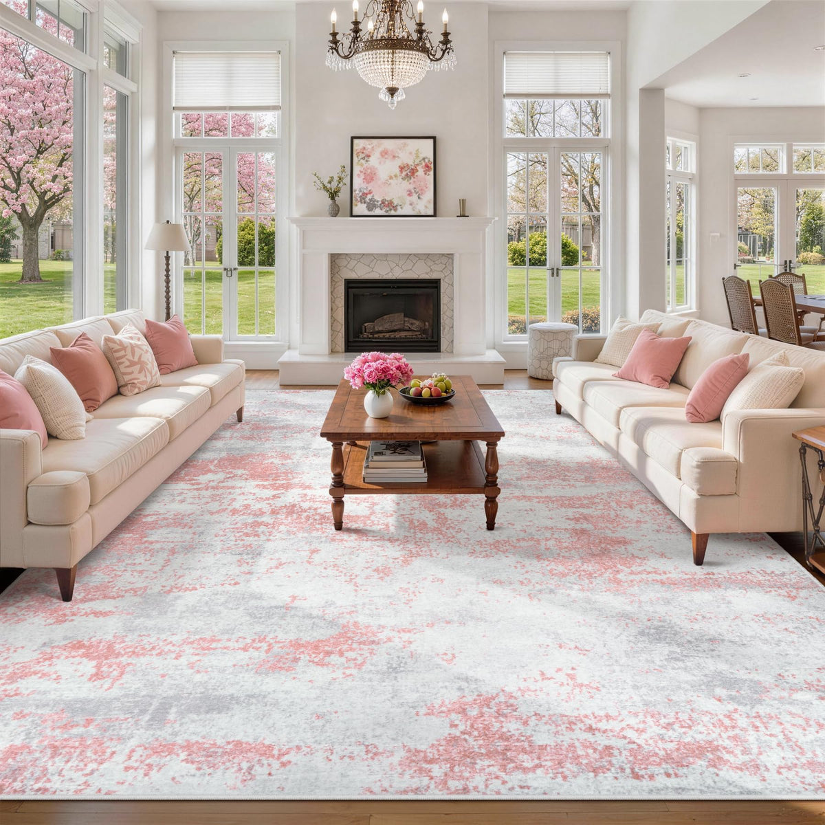 8x10 Area Rugs for Living Room Washable Bedroom Dining Room Blue Grey