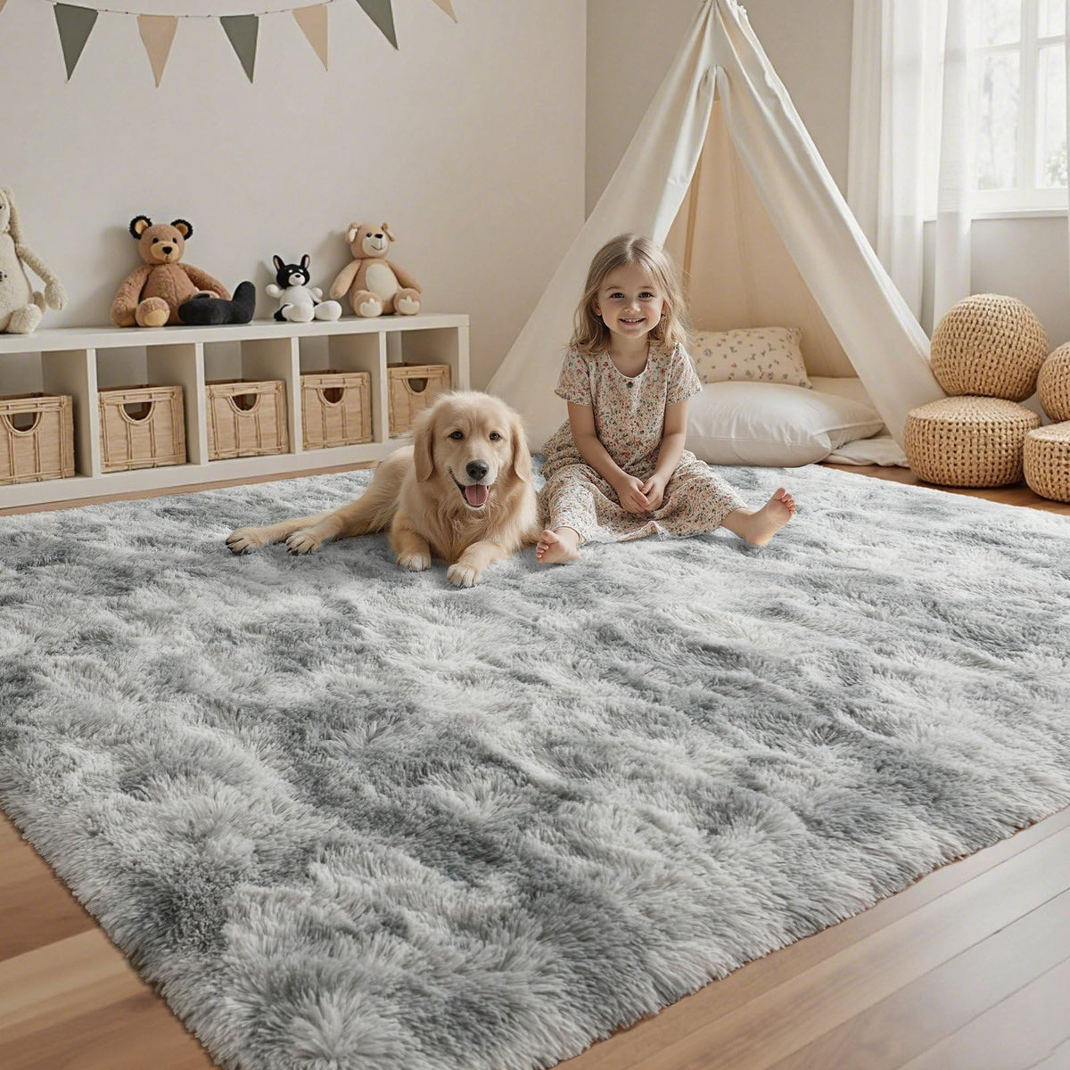 5x7 Black Area Rugs for Living Room, Large Fluffy Shag Bedroom Rugs Non-Slip, Ultra Soft Plush Carpet for Nursery Kids PlayRoom Dorm Office Indoor Modern Carpets