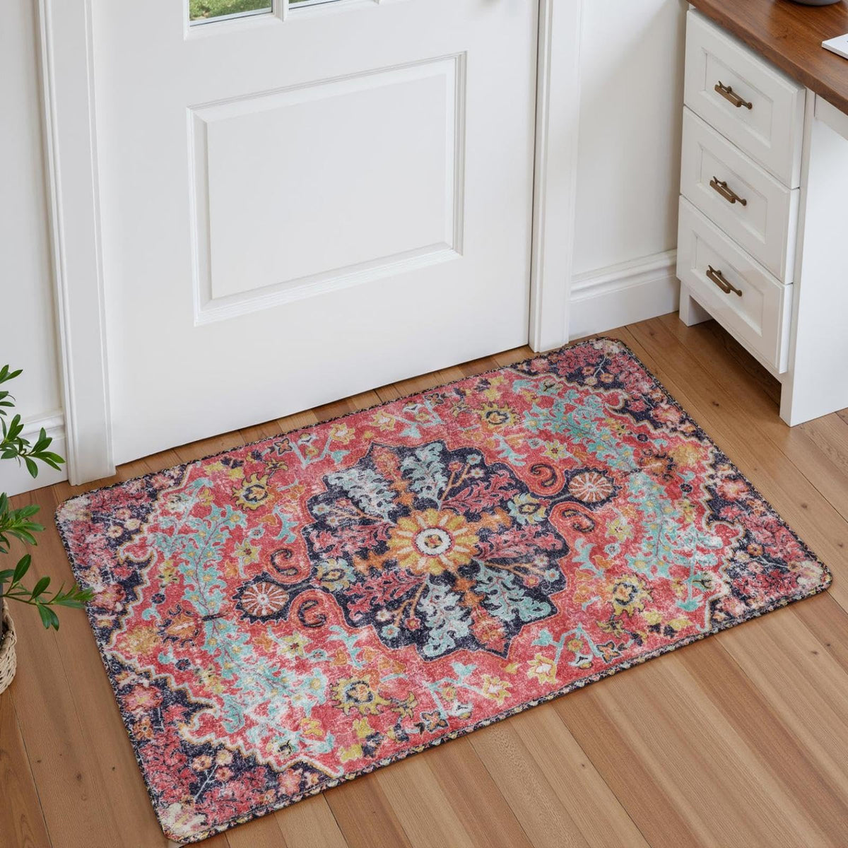 Lahome Felice Boho Tribal 2x3 Washable Small Rugs for Entryway Doormat Indoor Entrance, Throw Rugs with Rubber Backing, Bohemian Soft Non-Slip Bathroom Carpet for Bath Front Door Kitchen Floor