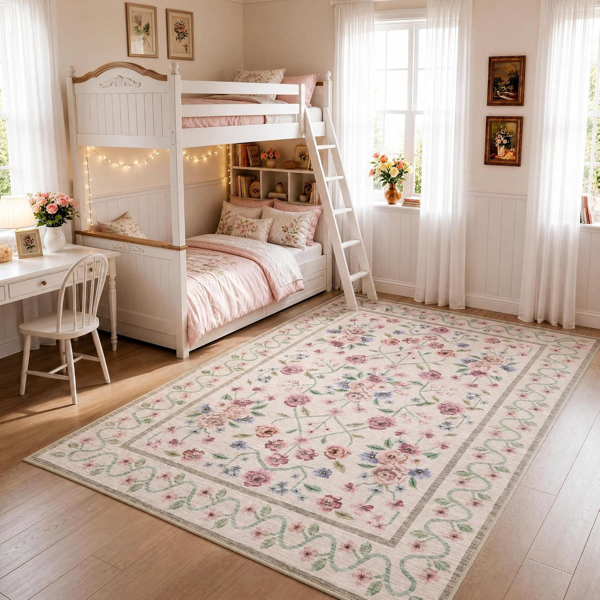Garvee Beige Floral 5x7 Area Rug for Bedroom Living Room