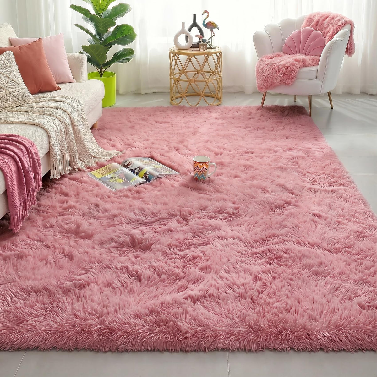 Amdrebio Grass Green Fluffy Area Rug 4x6 for Bedroom Classroom Living Room