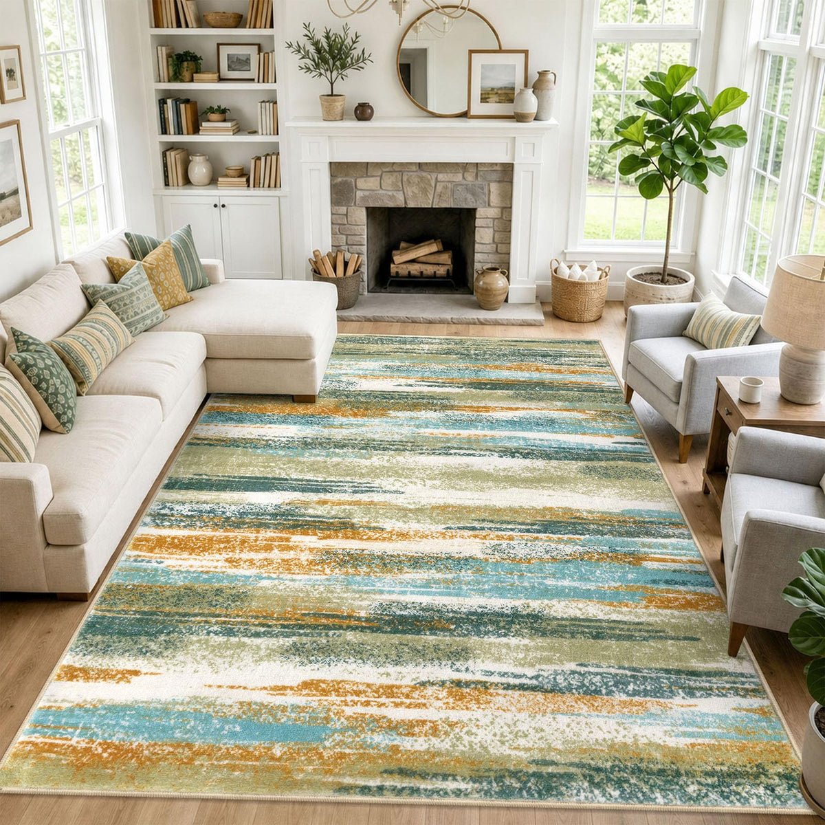 Lansny Abstract 2x3 Area Rug Small Washable Entryway Rug Non Slip Door Mat