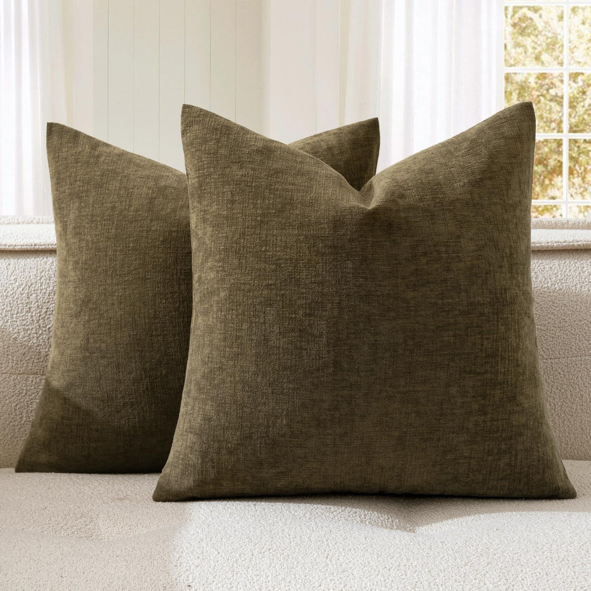 MIULEE Olive Green Chenille Couch Throw Pillow Covers, 18x18