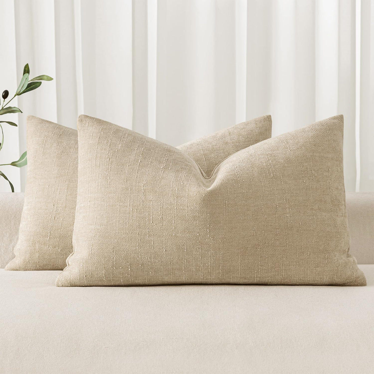 MIULEE Textured Chenille Throw Pillow Covers 20x20 Inch Taupe Grey