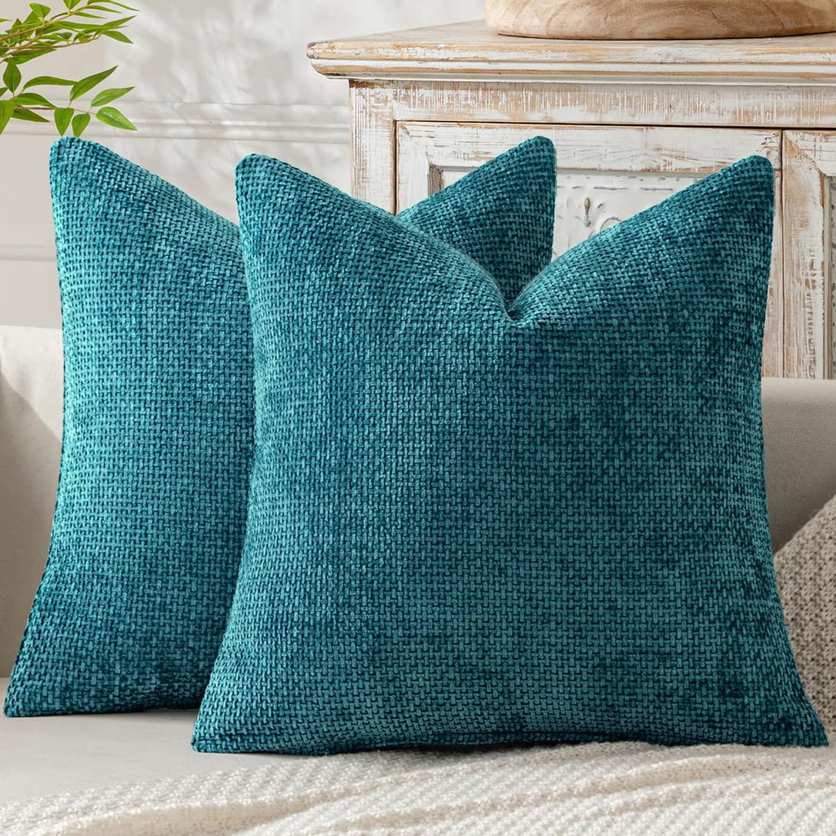 MIULEE Decorative Couch Throw Pillow Covers 18x18 Inch Coastal Blue 2 Pack