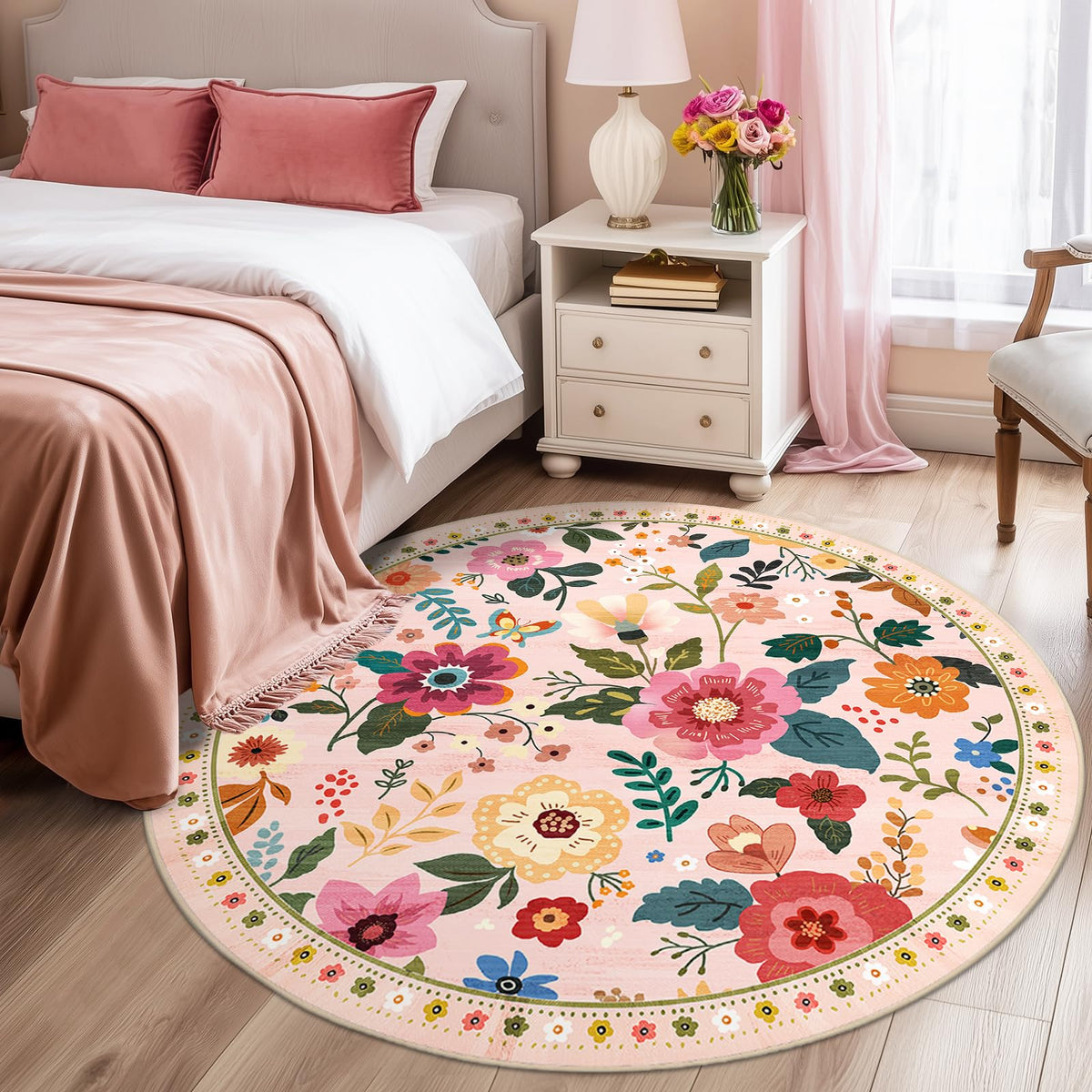 RELEANY Floral Washable 5x7 Area Rugs Black