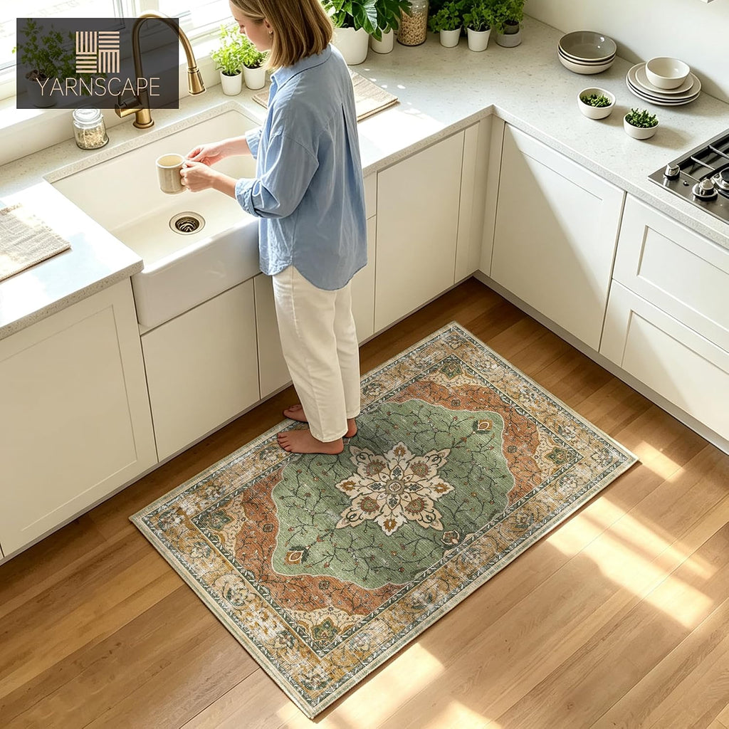 YARNSCAPE 2' x 3' Machine Washable Area Rug, Non-Slip Low-Pile Carpet