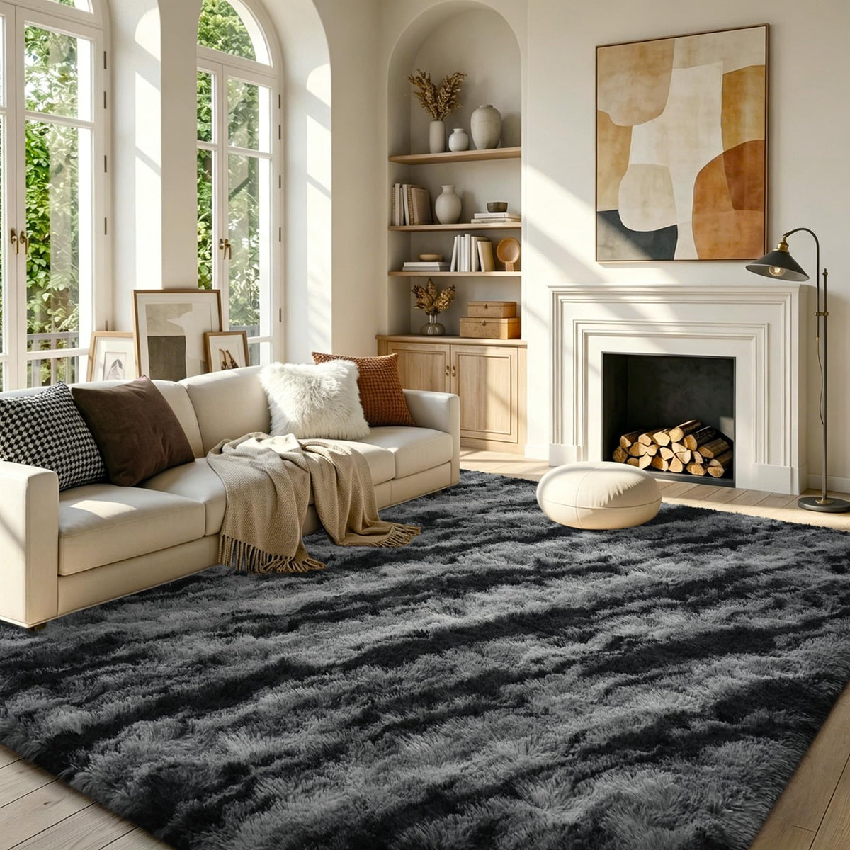 5x8 Area Rugs For Living Room Fluffy Black Rug For Bedroom (Black)