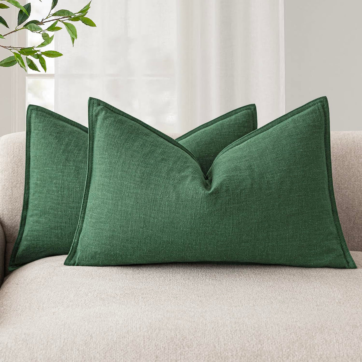 Foindtower Linen Solid Decorative Throw Pillow Covers 18x18 Natural Beige