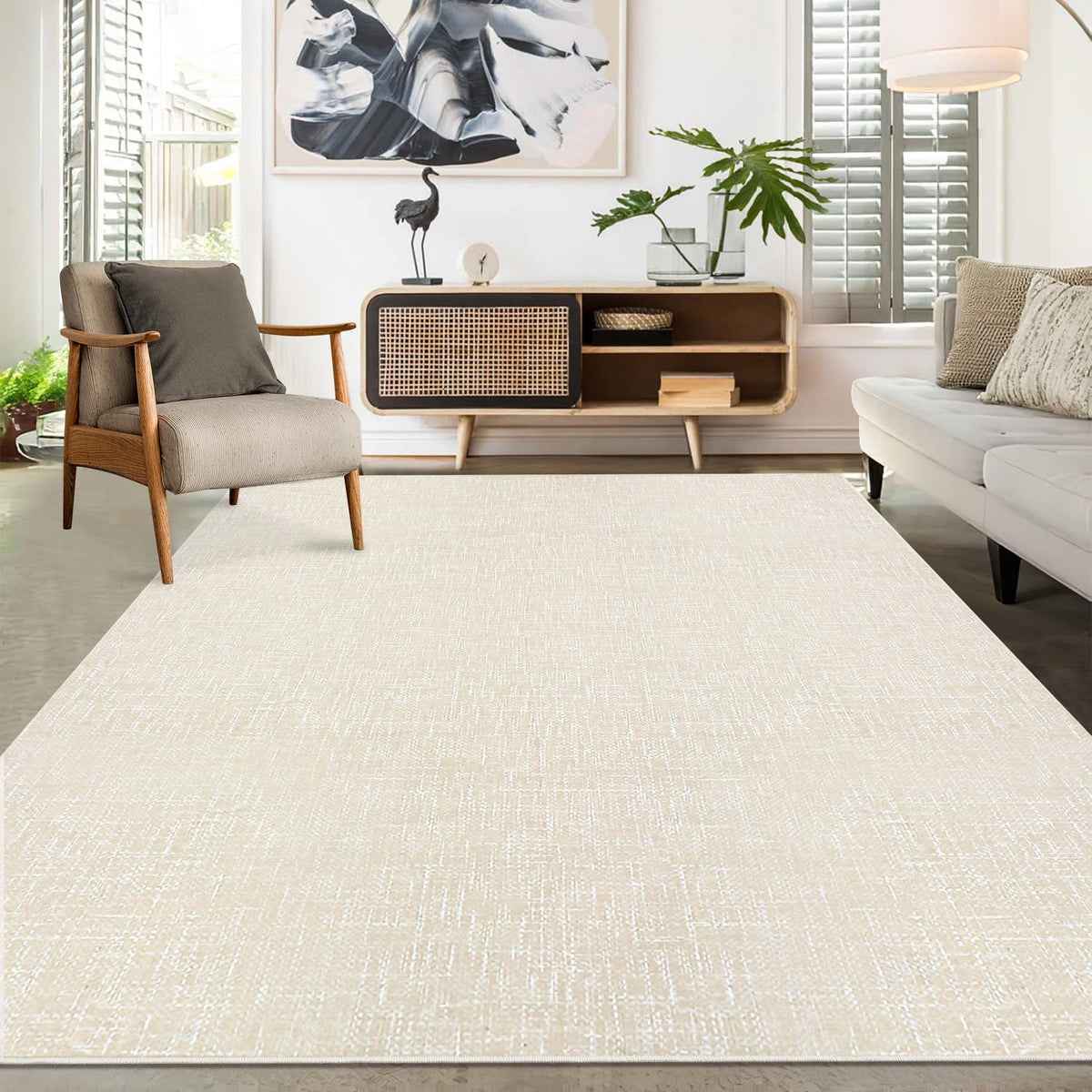 RUGSREAL Bedroom Area Rug 4x6 Modern Abstract Area Rug Stain Resistant Small Living Room Rug Contemporary Dining Room Rug Non-Slip Solid Rug Aesthetic Accent Floor Carpet for Kitchen Office, Dark Grey
