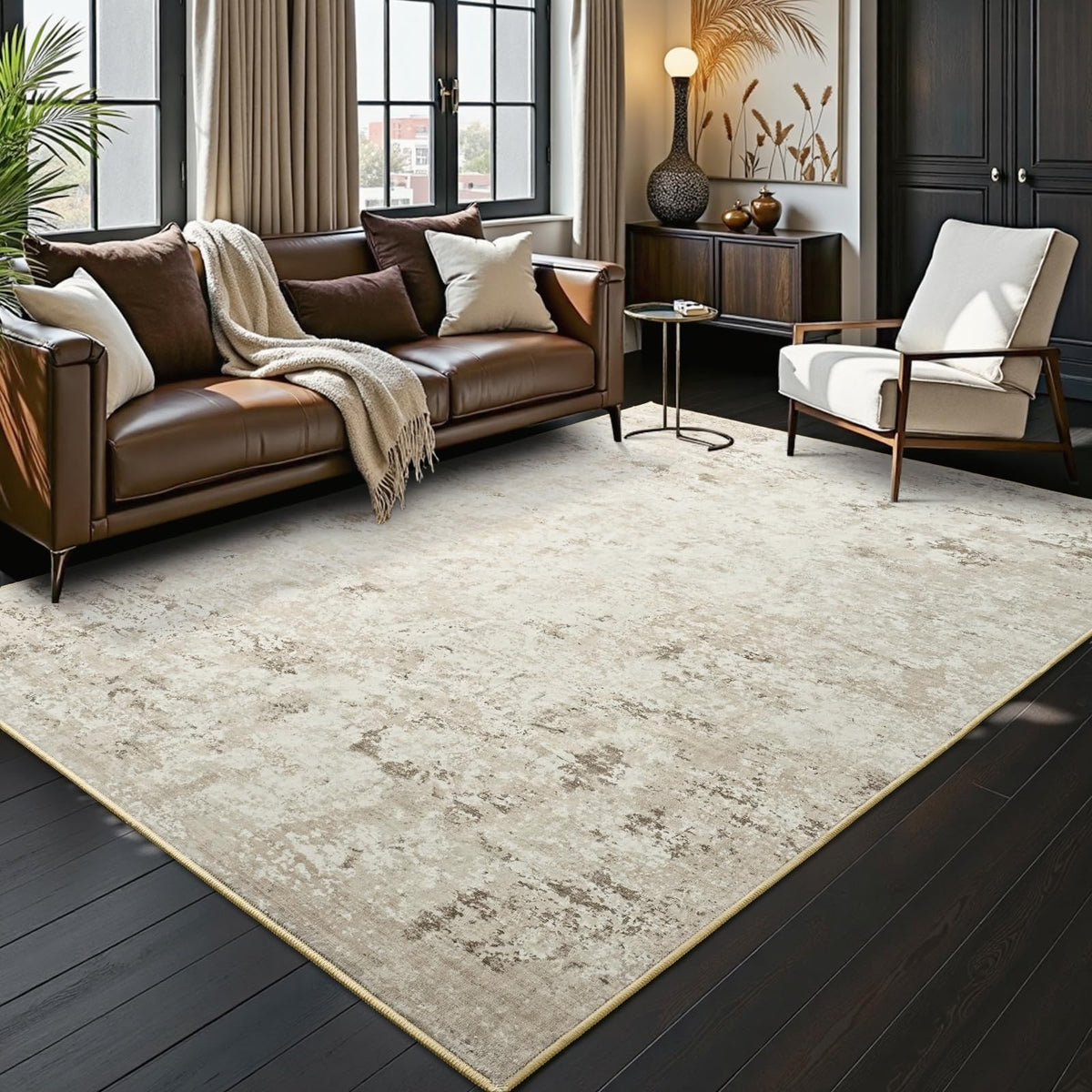 Toneed 4'x6' Washable Area Rugs for Bedroom Living Room, 48"x72" Grey