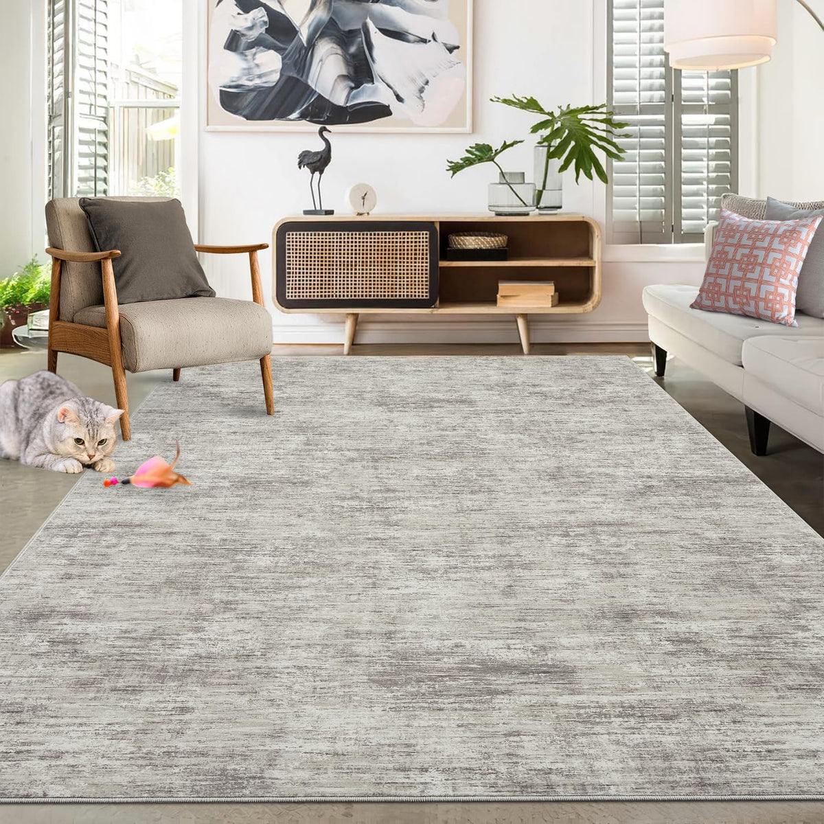 RUGSREAL Bedroom Area Rug 4x6 Modern Abstract Area Rug Stain Resistant Small Living Room Rug Contemporary Dining Room Rug Non-Slip Solid Rug Aesthetic Accent Floor Carpet for Kitchen Office, Dark Grey