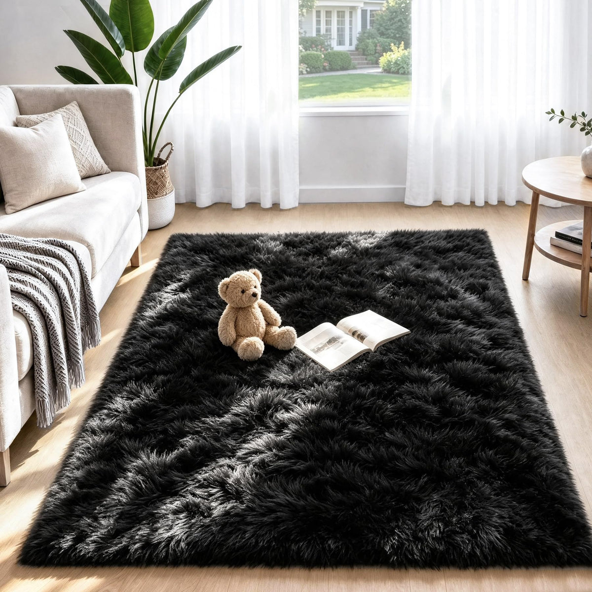 4x6 Area Rugs for Living Room: Soft Black Fluffy Rug Shag Washable Rug Plush Fuzzy Indoor Carpet for Bedroom Nursery Playroom Girls Boys Kids Room (Black, 4'x6')