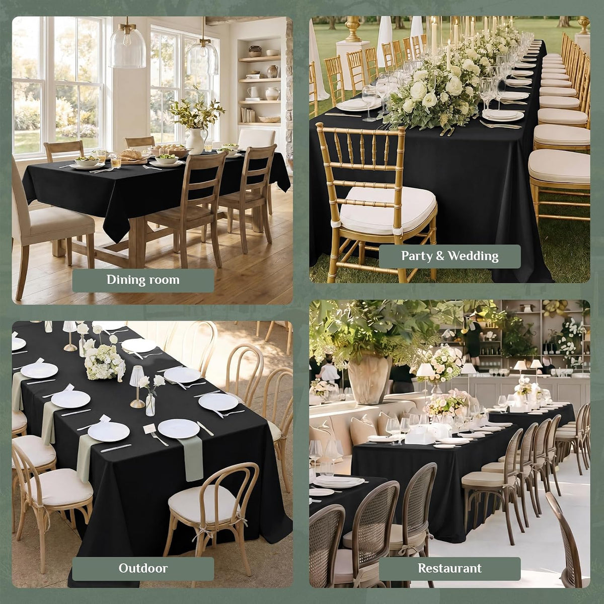 Softalker Rectangle Tablecloth, Waterproof Table Cloths Wrinkle Free Fabric Washable Polyester Table Cover for Dining Party Outdoor Camping Wedding - 60 x 84 inch, Black