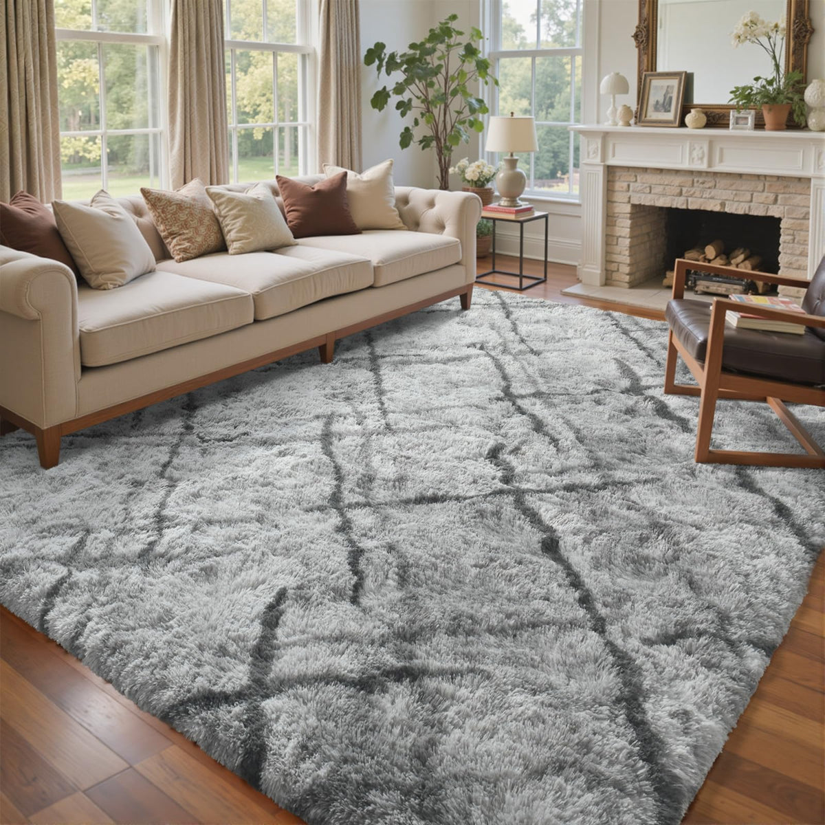 6x9 Ft Large Shag Rugs for Living Room Decor, Tie-Dyed Ultra Soft Fluffy Furry Area Rugs for Bedroom Indoor Floor, Aesthetic Carpet for Kids Home (Dark Grey)