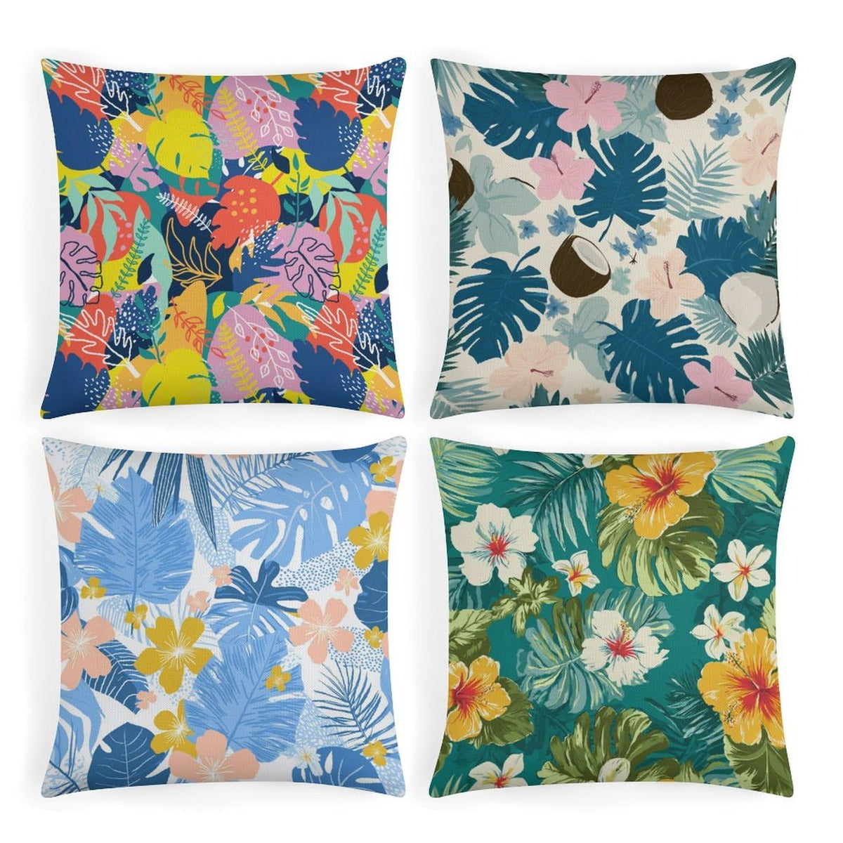 Throw Pillow Covers Soft Breathable Cotton Linen 18"×18" Square Cushion Cases Christmas Print 4 Pack Home Decor for Living Room Sofa, No Pillow Insert Included
