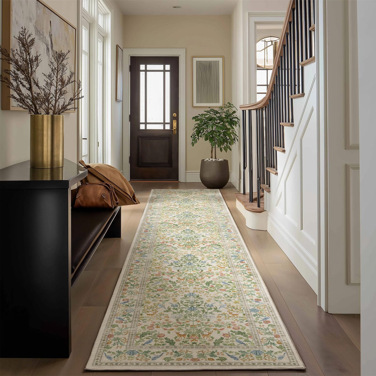 Washable Area Rugs for Living Room: 9x12 Area Rug for Bedroom Vintage Stain Resistant Non Slip Low Pile Lightweight Soft Carpet for Kitchen Dining Room Farmhouse Kids Room Nursery